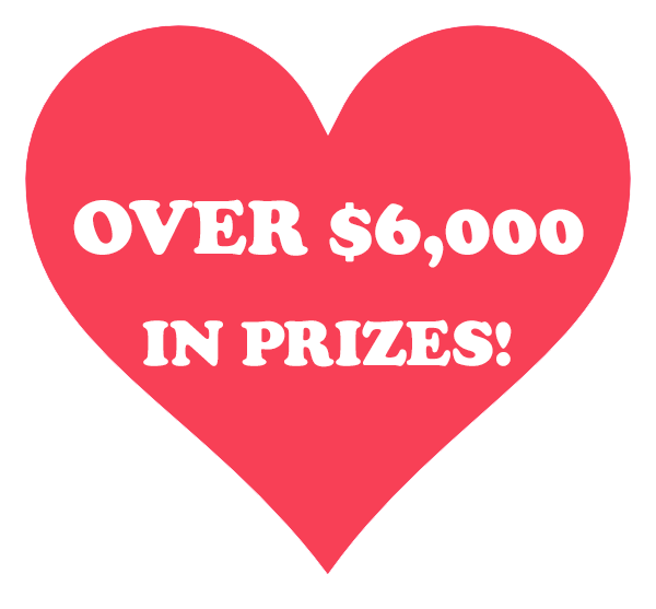 Heart with the words over $6,000 in prizes